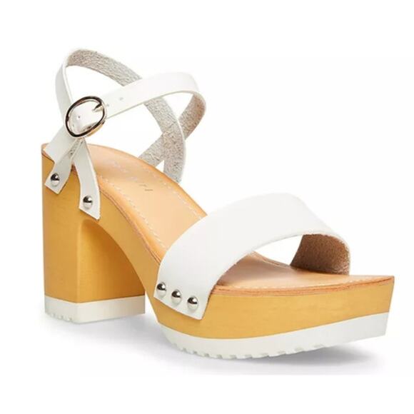 NEW Madden Girl Chunky‎ High Heel Platform Sandals 7 Faux Wood Faux Leather - Picture 1 of 6